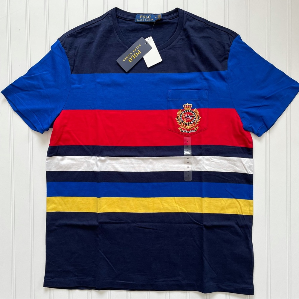 POLO Ralph Lauren Multi Colored Short Sleeve Crew Neck Pocket T! M - Picture 1 of 7